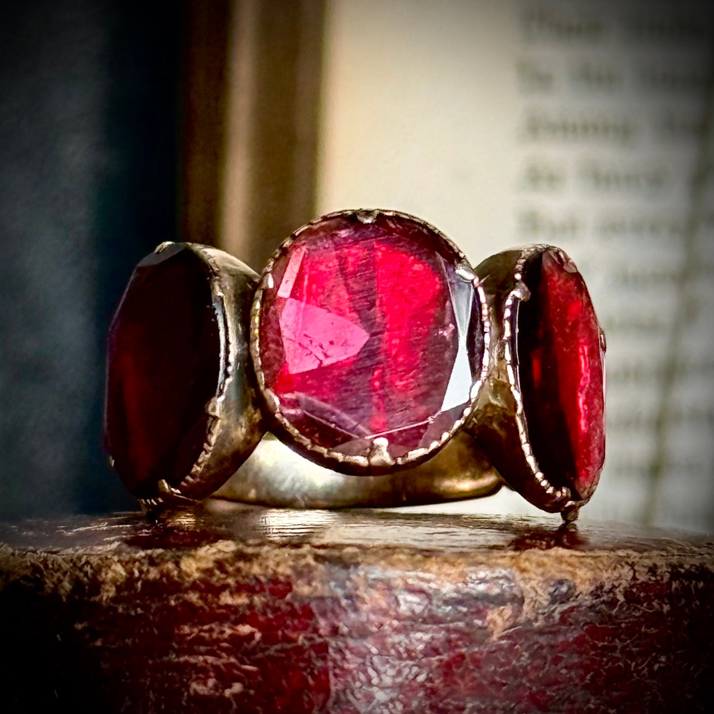 Georgian Foil Backed Garnet Ring in 15 Carat Gold, Circa 1830