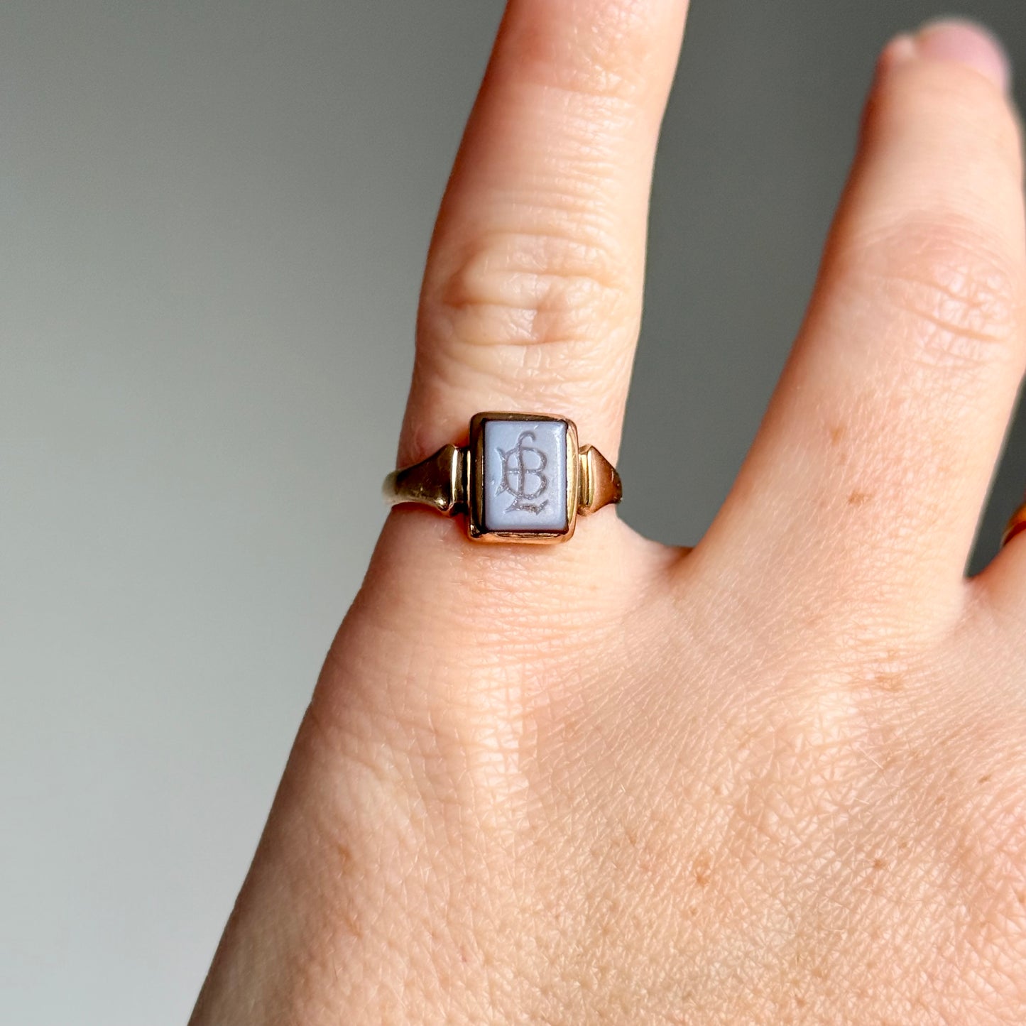Sardonyx Monogram Signet Ring in 9 Carat Gold; Circa 1900