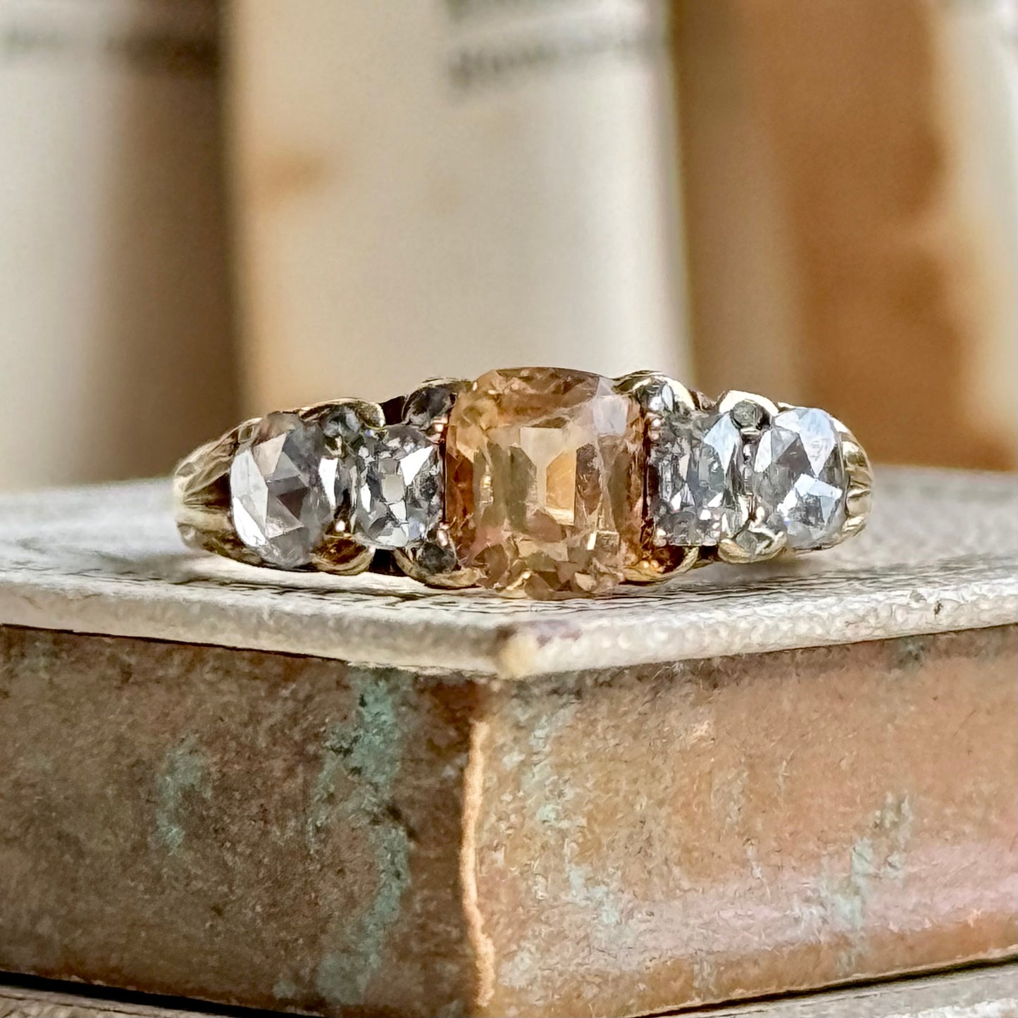 Late Victorian Imperial Topaz & Mixed Cut Diamond Ring; Circa 1890