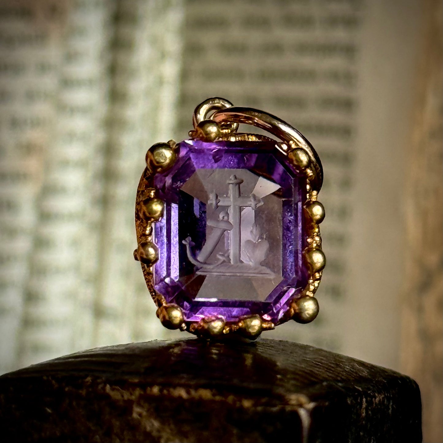 Antique Amethyst Intaglio Pendant in Gold
