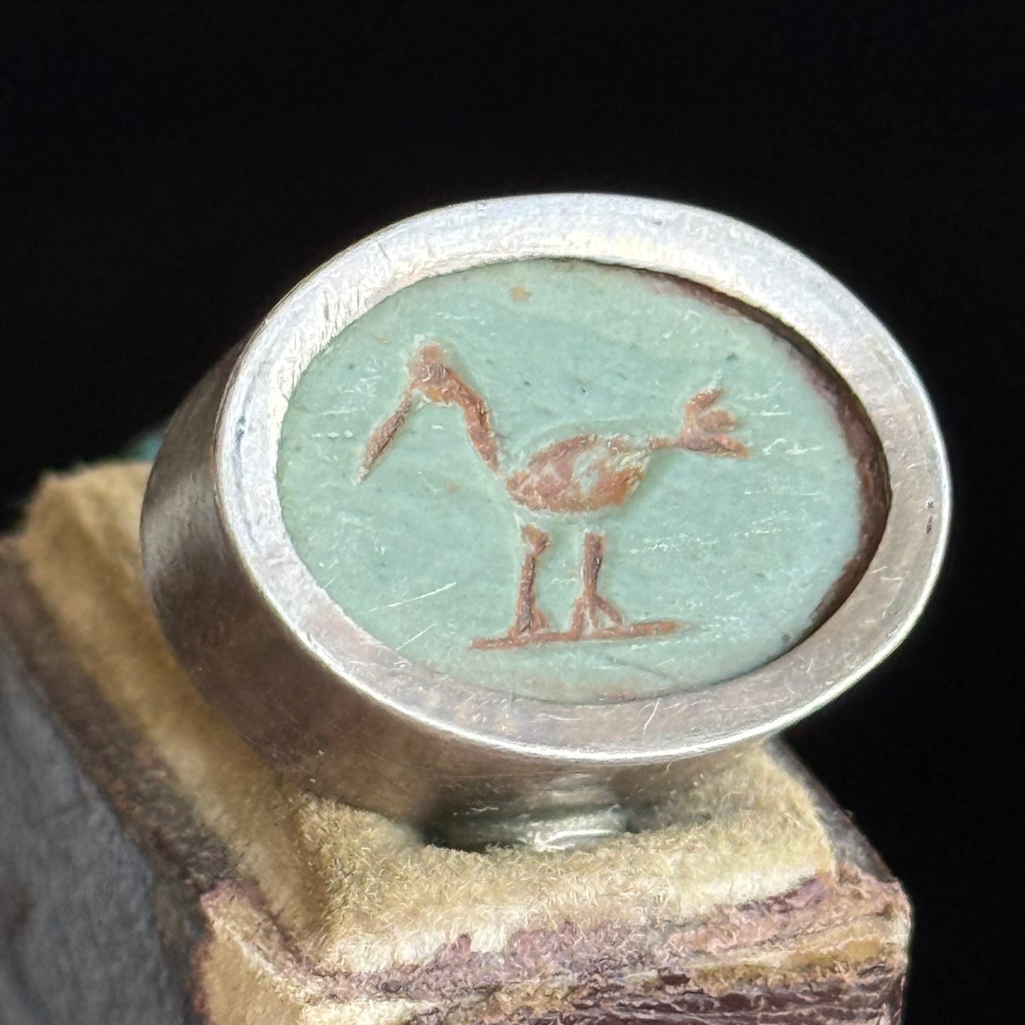 Egyptian Revival Faience Ring in Silver