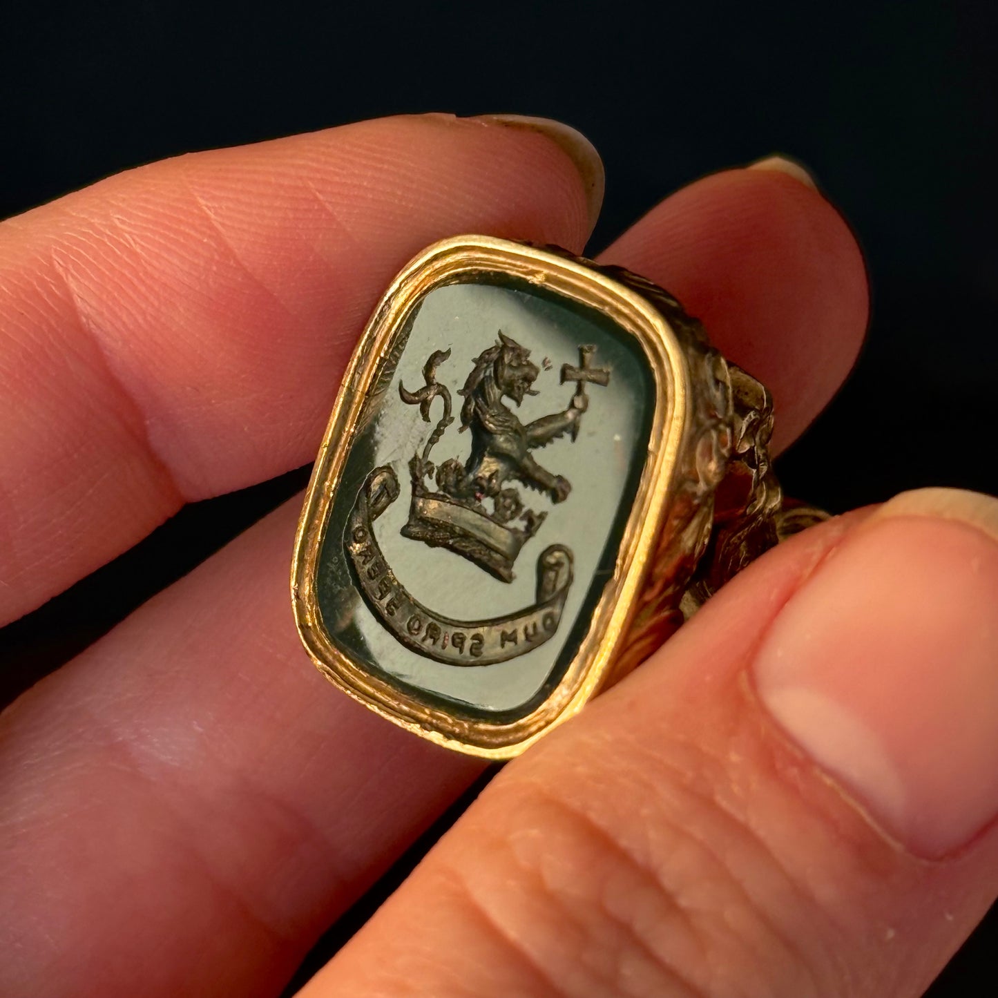Antique Victorian Heraldic Bloodstone Intaglio fob