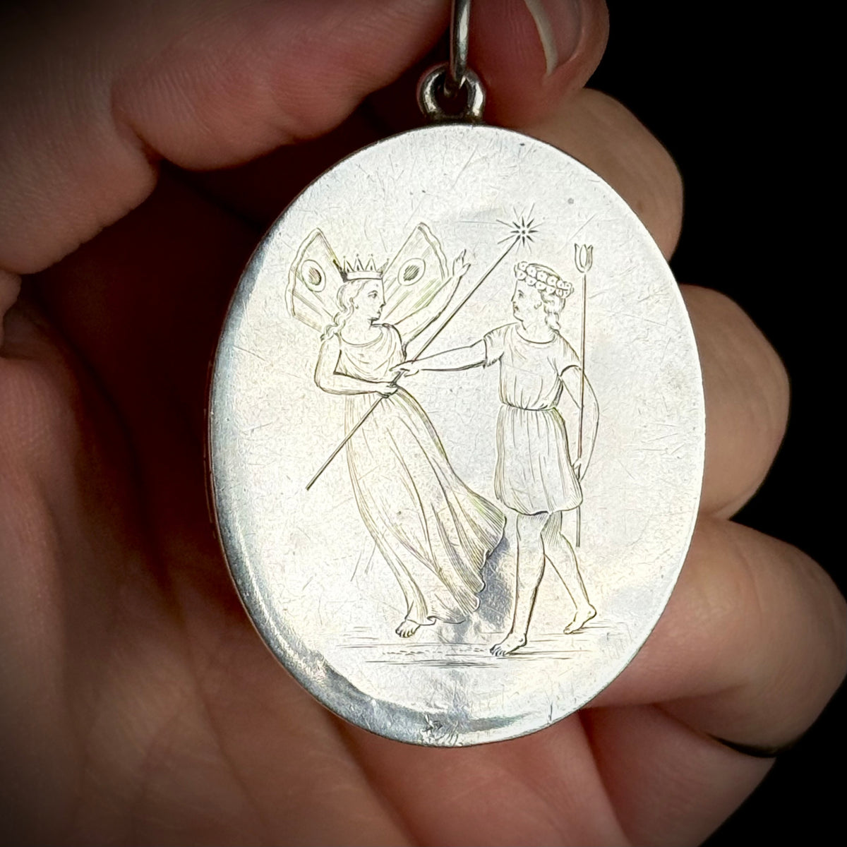 Antique Victorian Queen of the Fairies Locket in Silver; Circa 1878