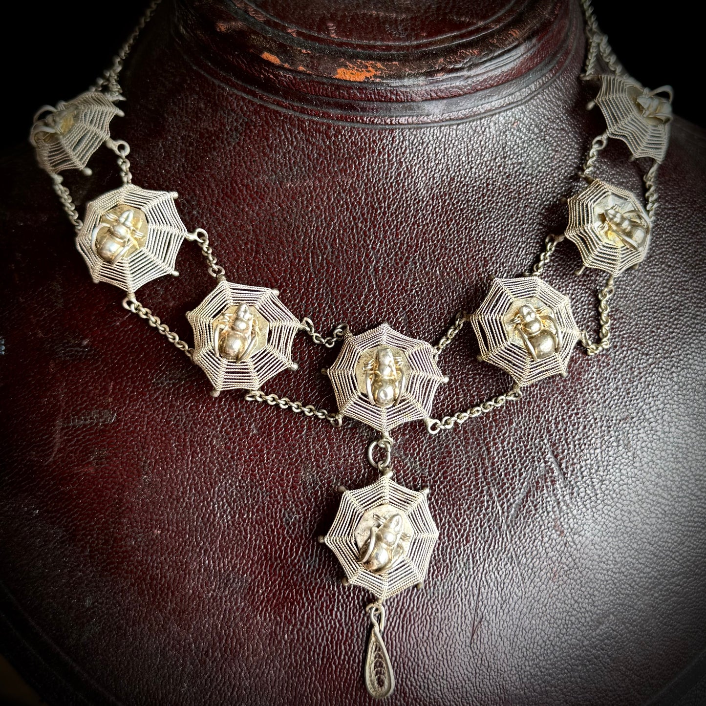 Late Victorian Filigree Spider Web Collar; Circa 1890
