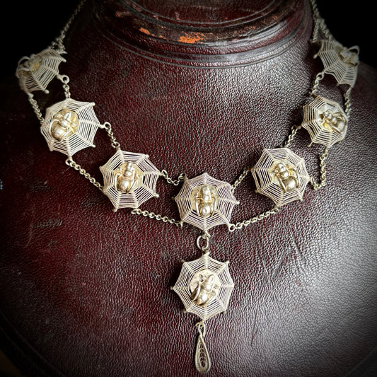 Late Victorian Filigree Spider Web Collar; Circa 1890