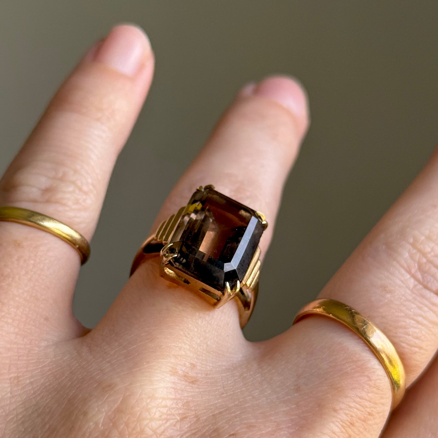 Vintage Statement Smokey Quartz Ring in 9 Carat Gold