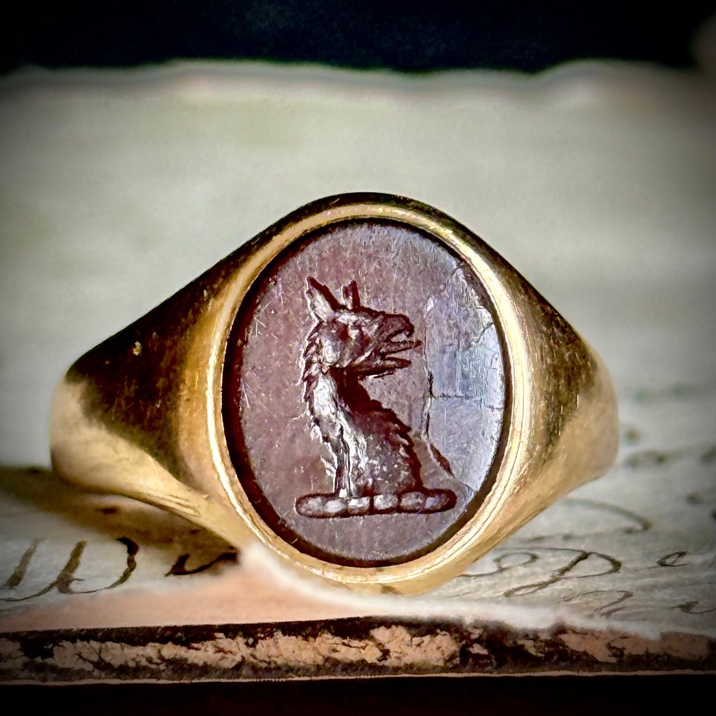 Vintage Carnelian Griffin Signet Ring (AF) ; Circa 1958