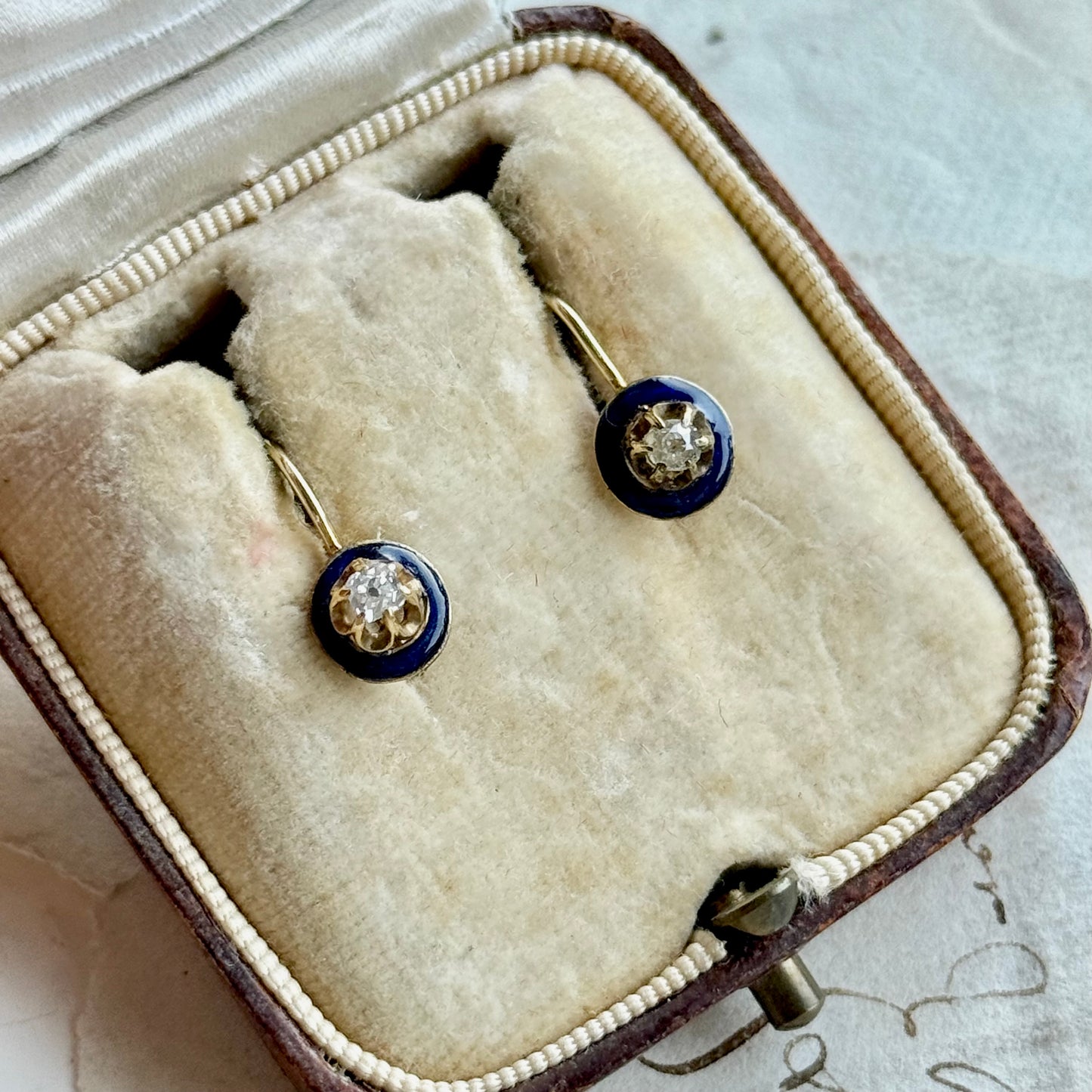 Antique Victorian Enamel and Diamond Earrings in 15 Carat Gold