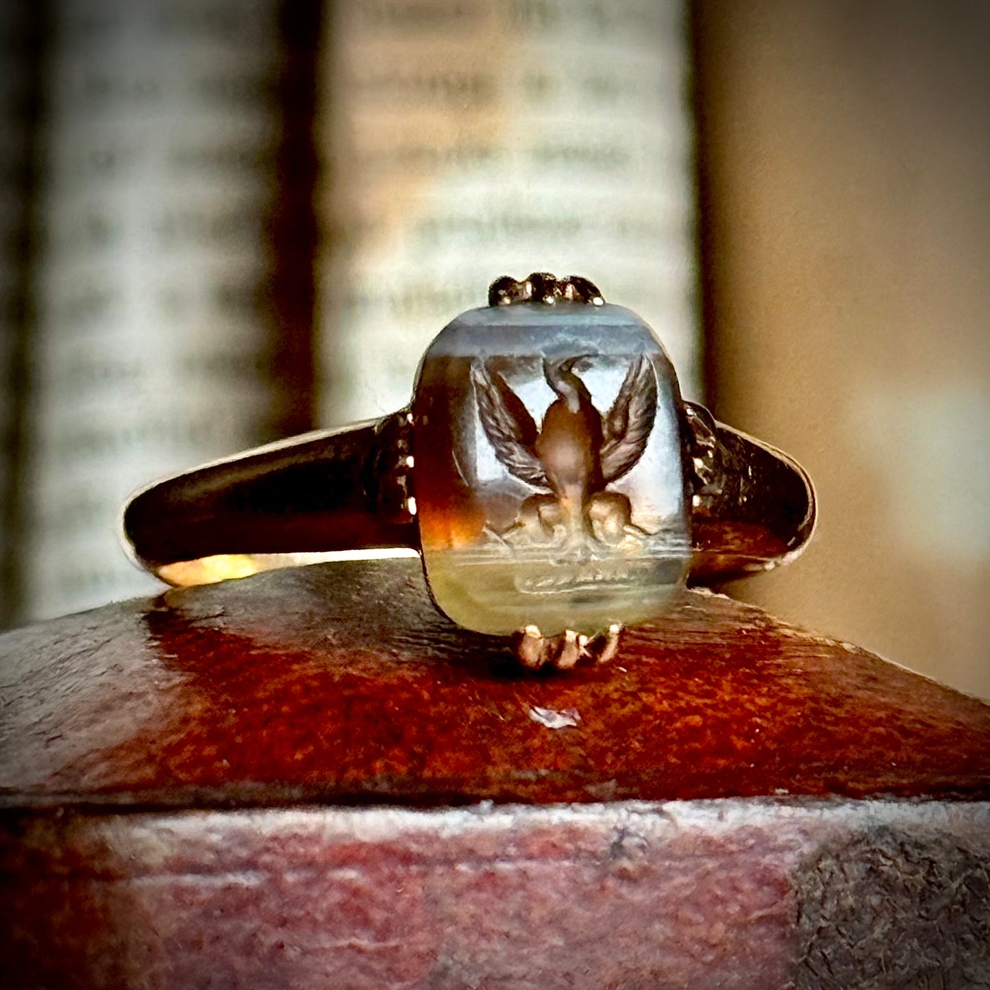 Antique Eagle intaglio Ring in 9 Carat Gold, Circa 1890