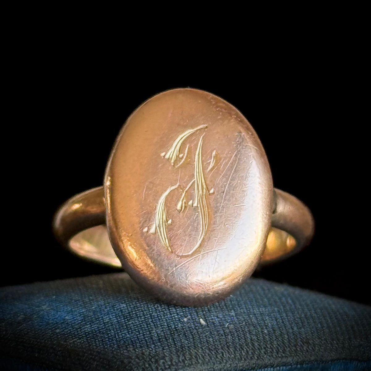 Antique 'J' Monogram Ring in 9 Carat Rose Gold; Circa 1900