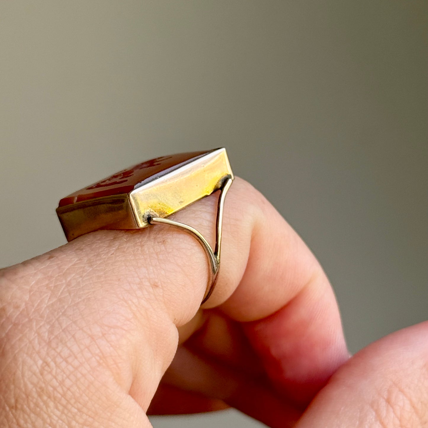 Substantial Antique Carnelian Intaglio Ring in 9 Carat Gold