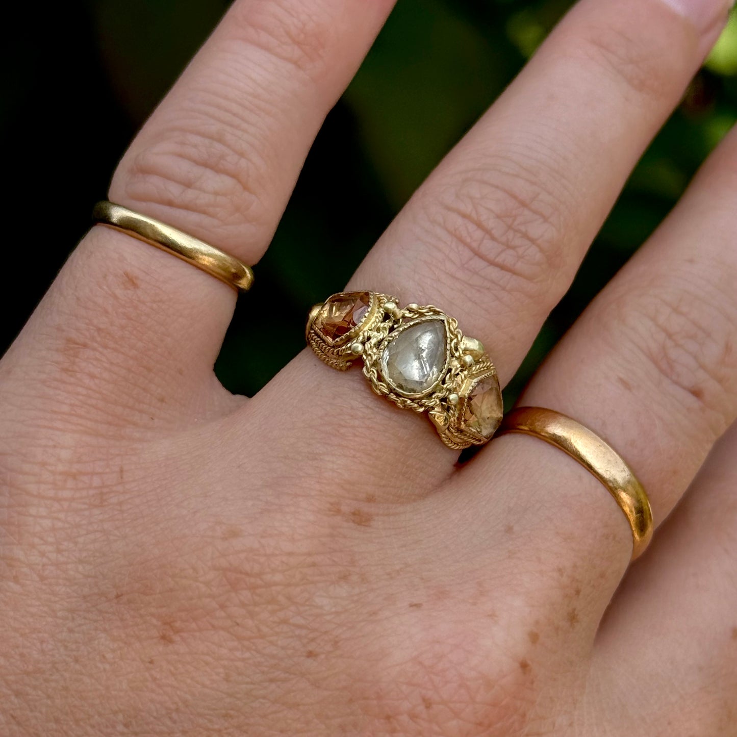 Late Georgian Cannetille Topaz Trilogy Ring; Circa 1820