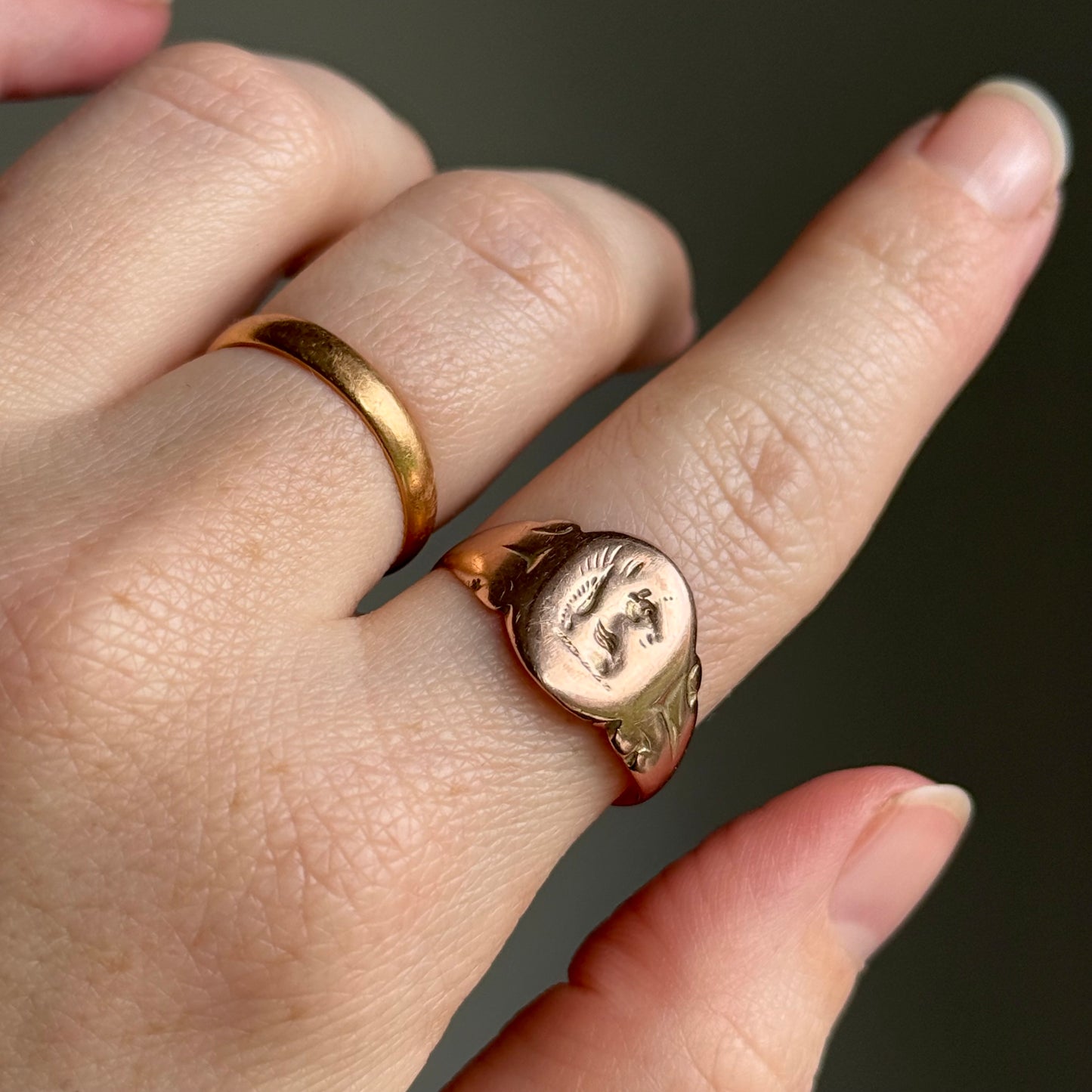 Antique Unicorn Signet Ring in 9 Carat Rose Gold; Circa 1917