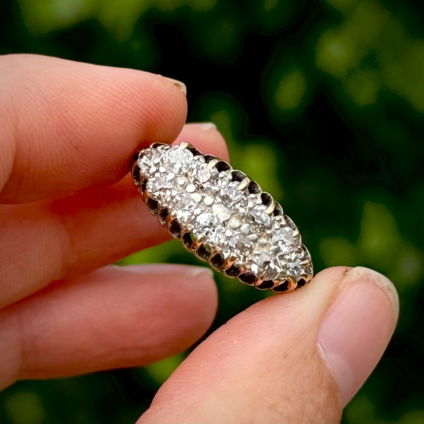 Antique Old Cut Diamond Double Row Boat Ring