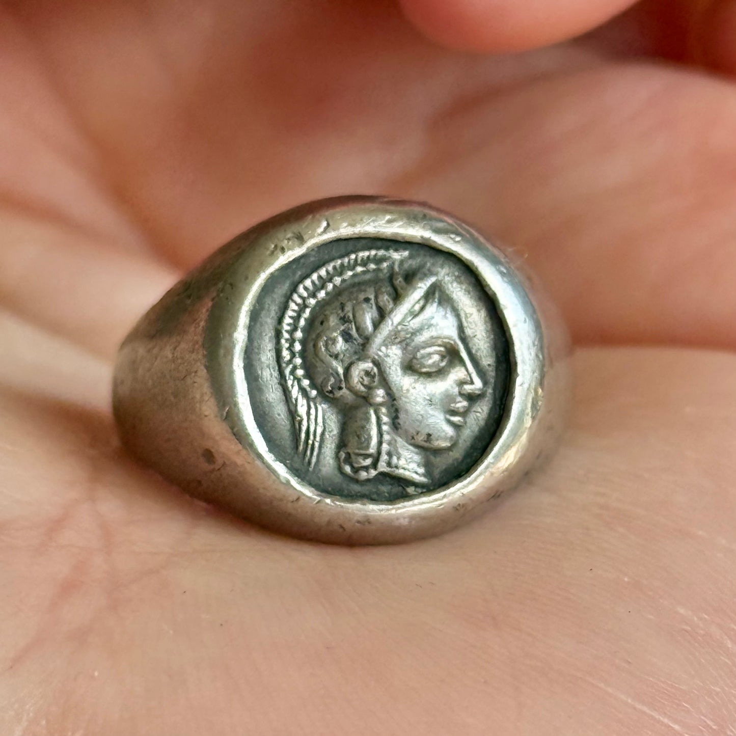 Vintage Silver Athenian Tetradrachm Ring; Circa 1890