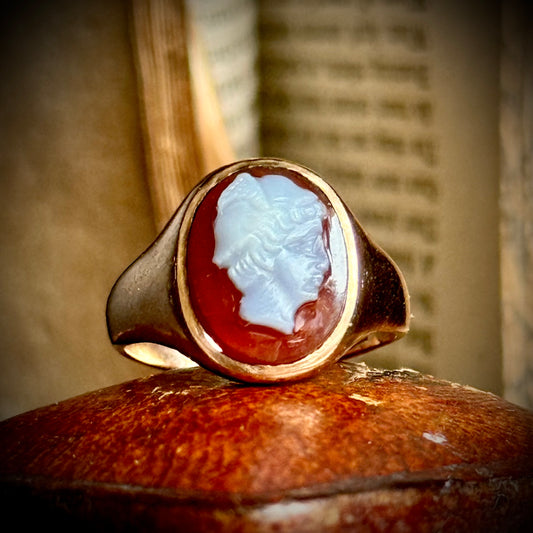 Antique Hermes Carnelian Agate in 9 Carat Rose Gold; Circa 1912