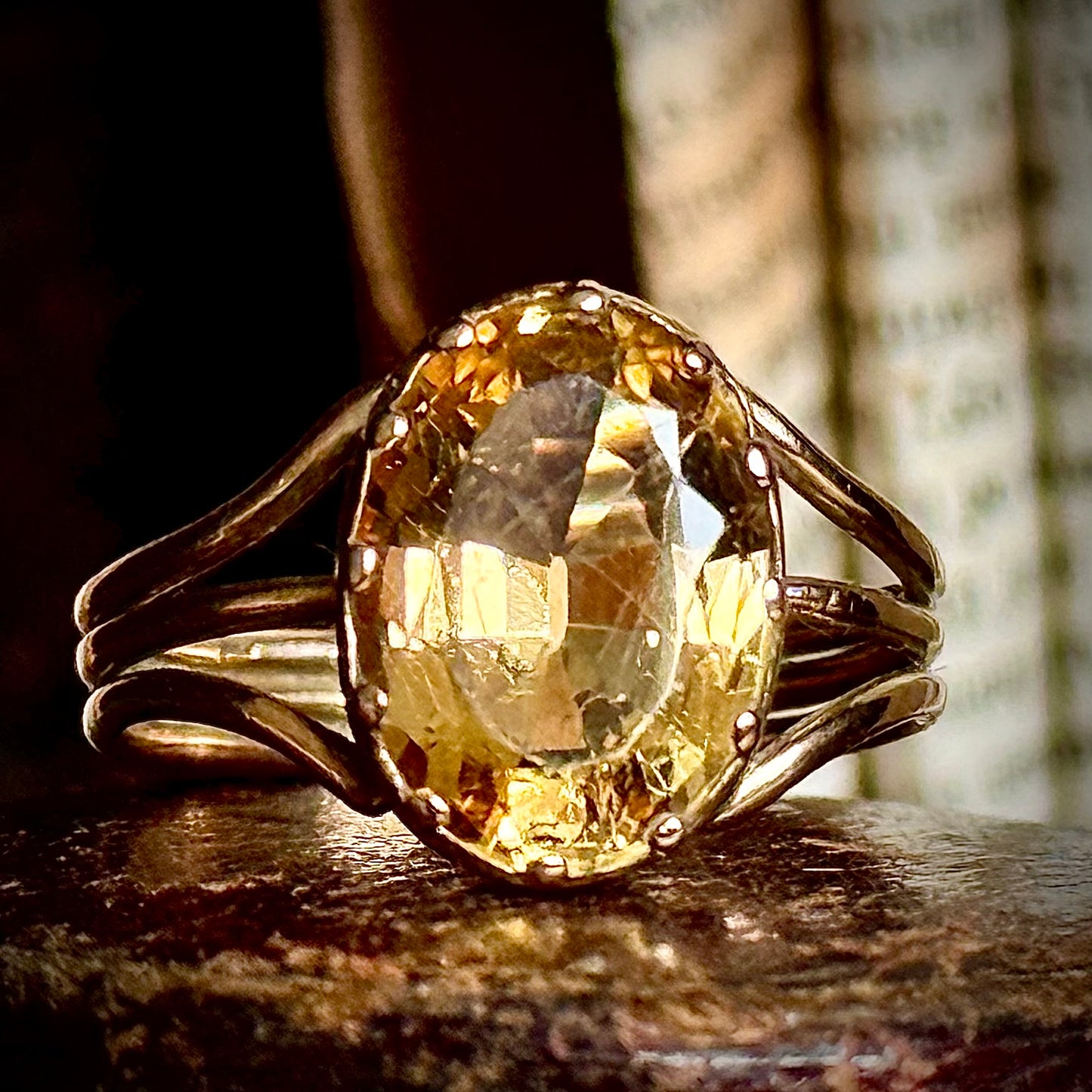 Victorian Oval Citrine Ring in 9 Carat Gold; Circa 1850
