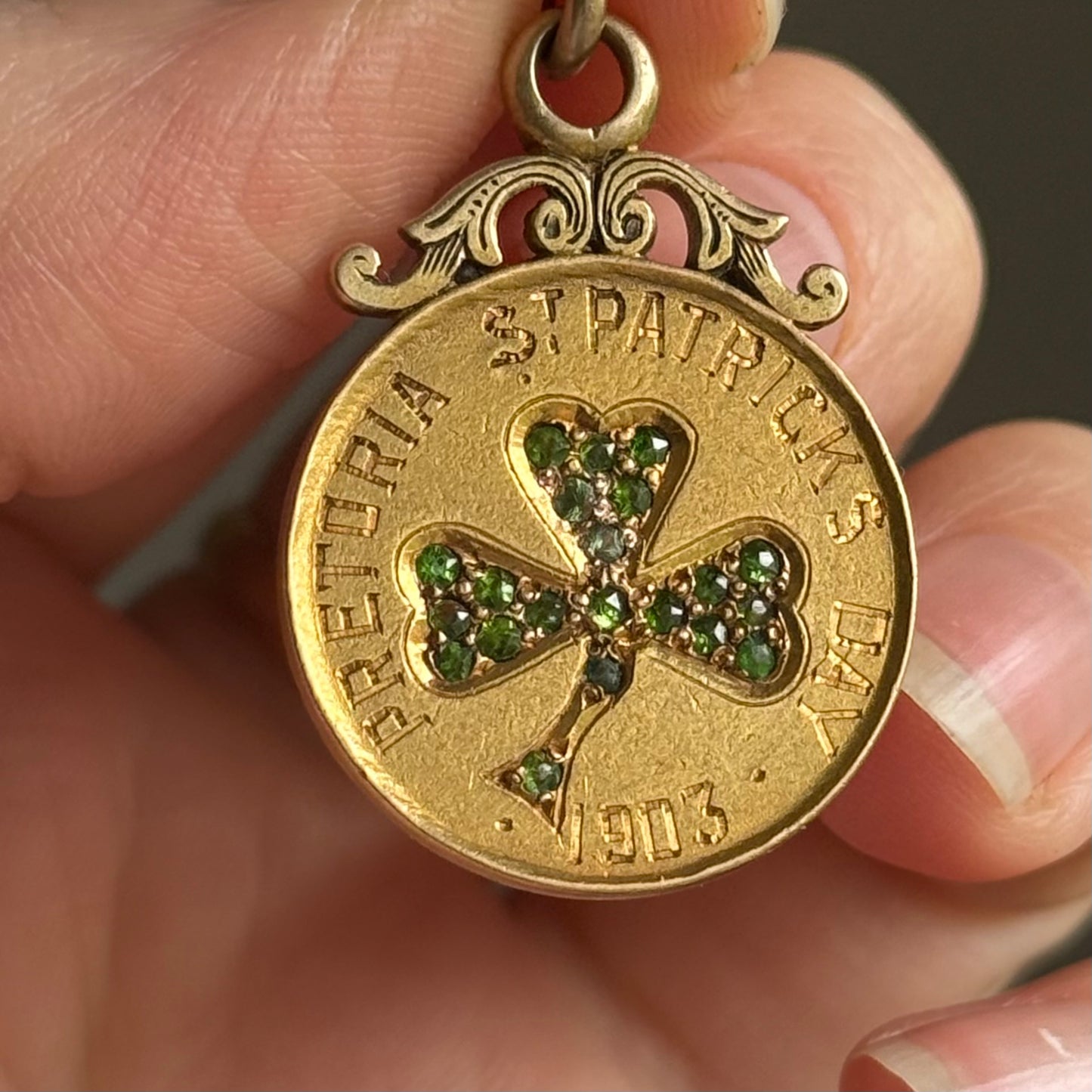 Antique Edwardian St Patrick's Day Pendant in 14 Carat Gold; Circa 1903