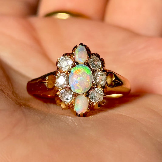 Edwardian Opal and Diamond Ring in 18 Carat Gold; Circa 1900
