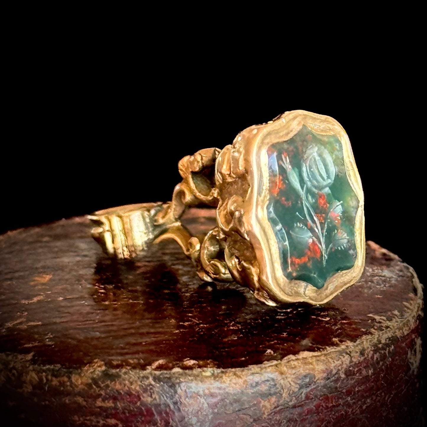 Victorian Bloodstone Rose Intaglio Fob Pendant; Circa 1860