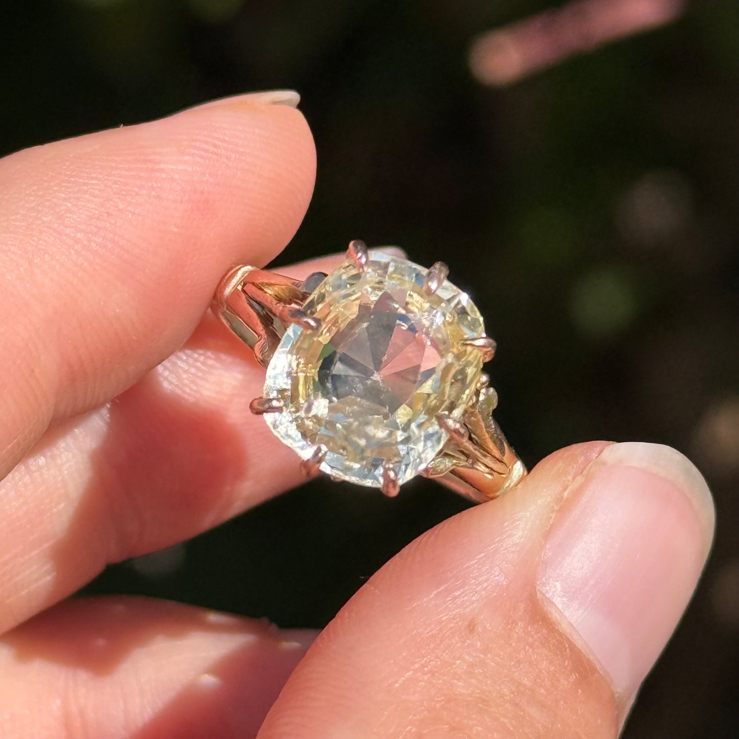 Antique Yellow Sapphire Cushion Cut Ring; Circa 1910