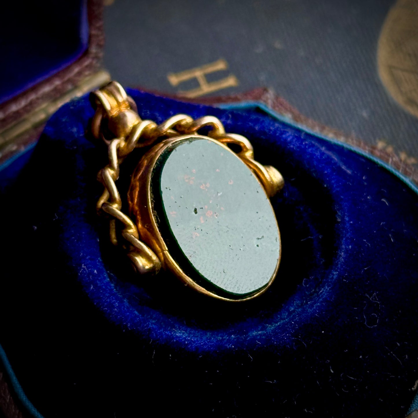 Antique Bloodstone Intaglio Fob in 9 Carat Gold; Circa 1900