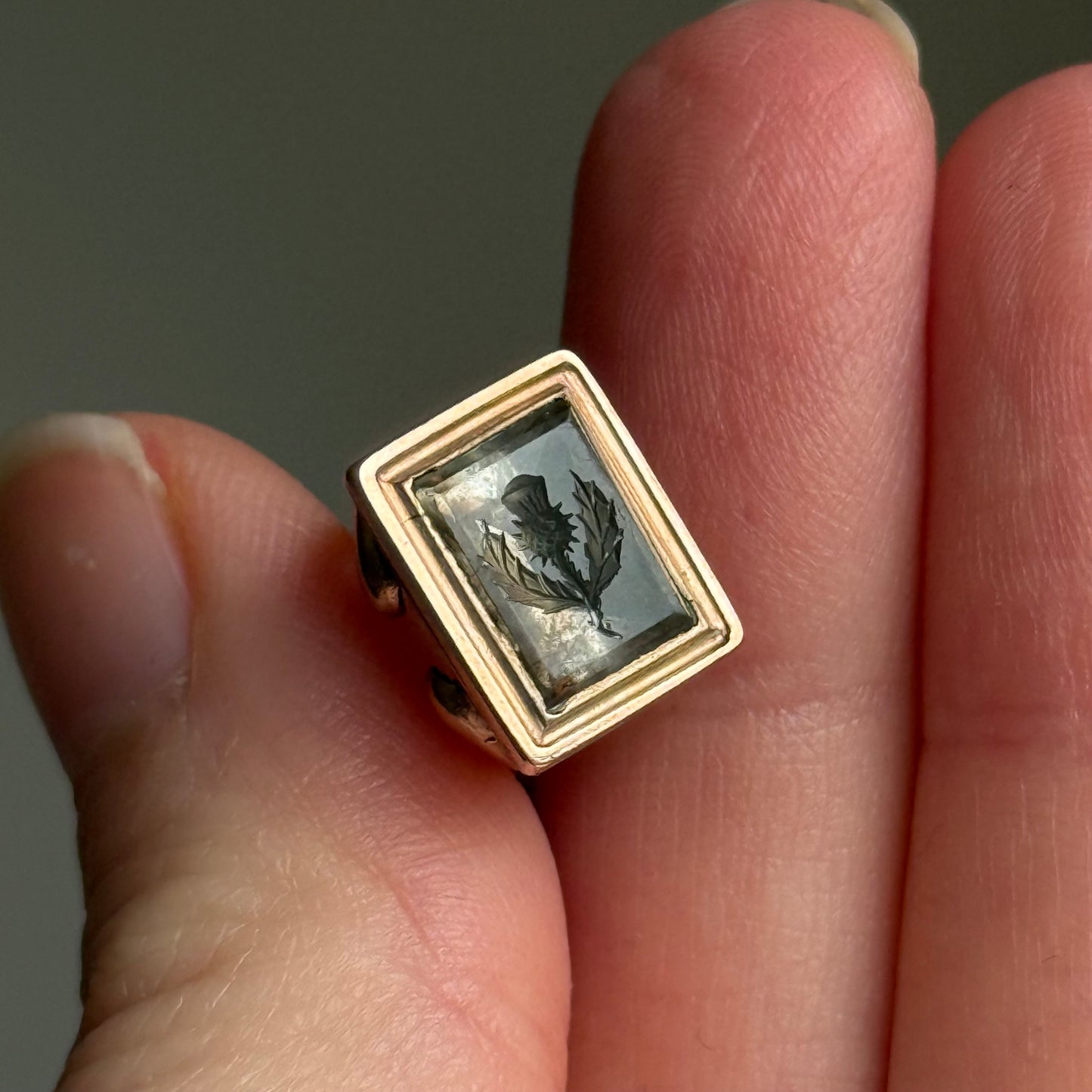 Antique Thistle Intaglio Fob Pendant in 9 carat Gold; Circa 1830