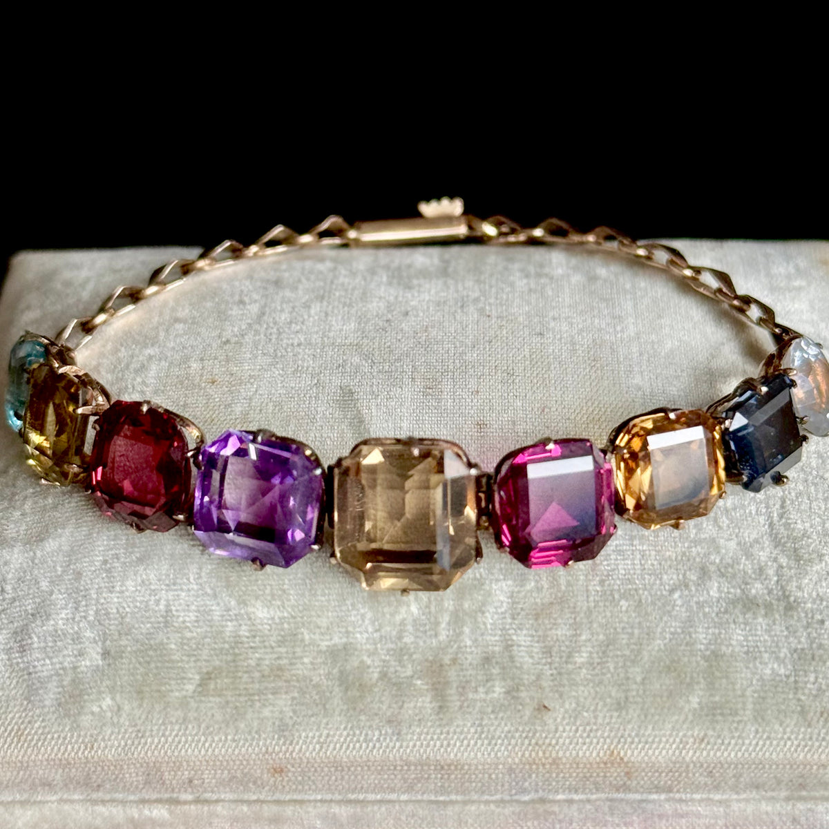 Antique Harlequin Gemstone Bracelet in 9 Carat Gold; Circa 1910