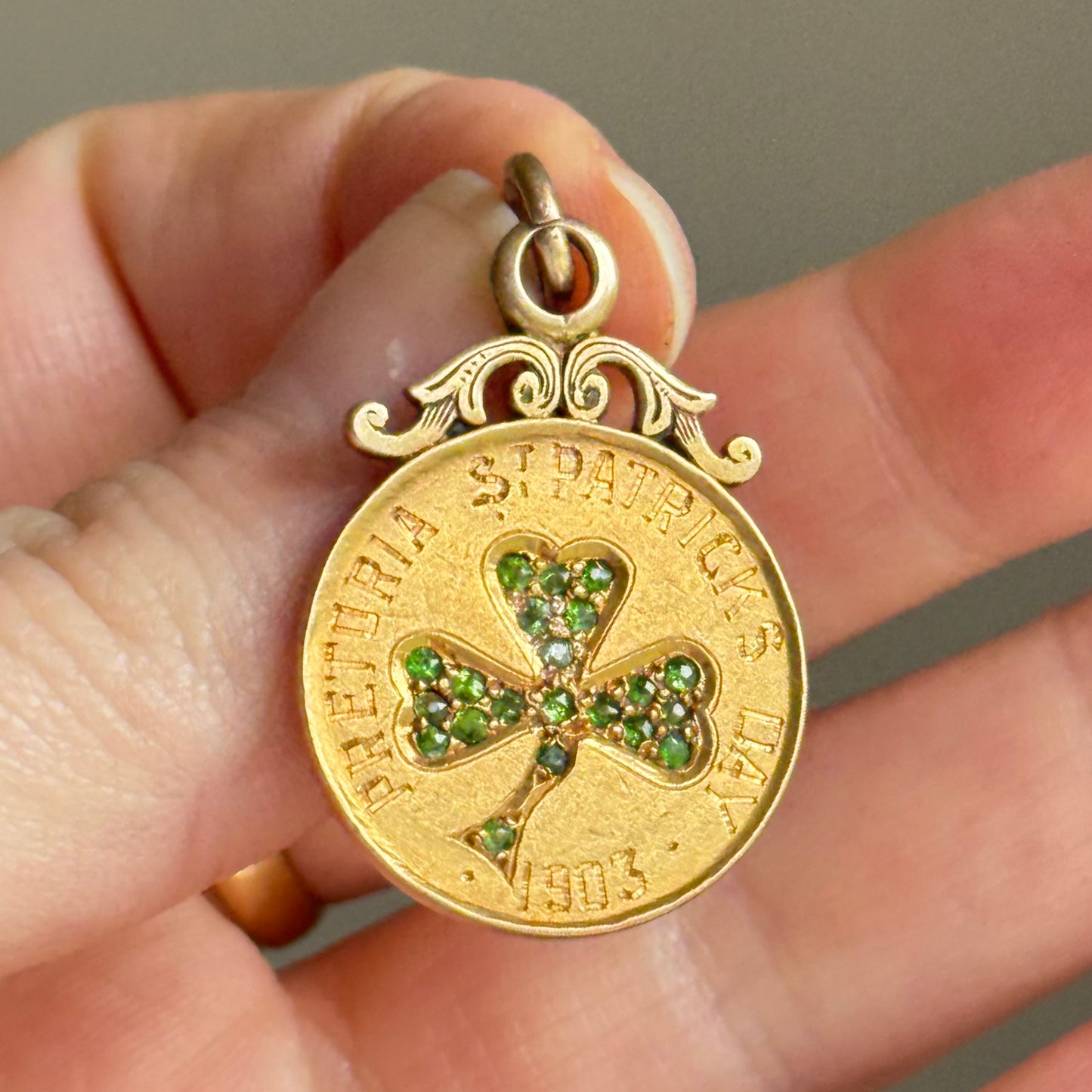 Antique Edwardian St Patrick's Day Pendant in 14 Carat Gold; Circa 1903