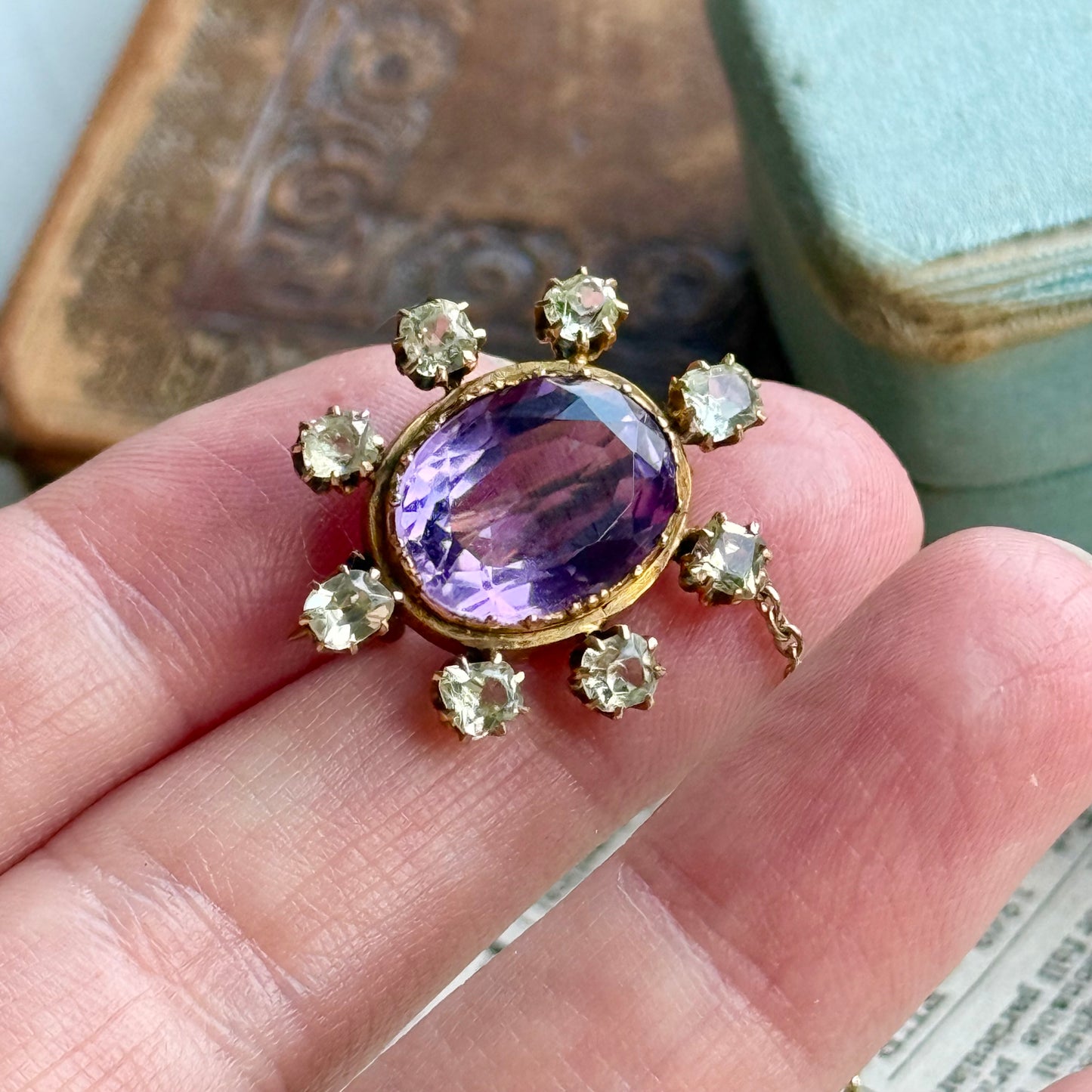 Victorian Ethereal Amethyst & Chrysoberyl Brooch
