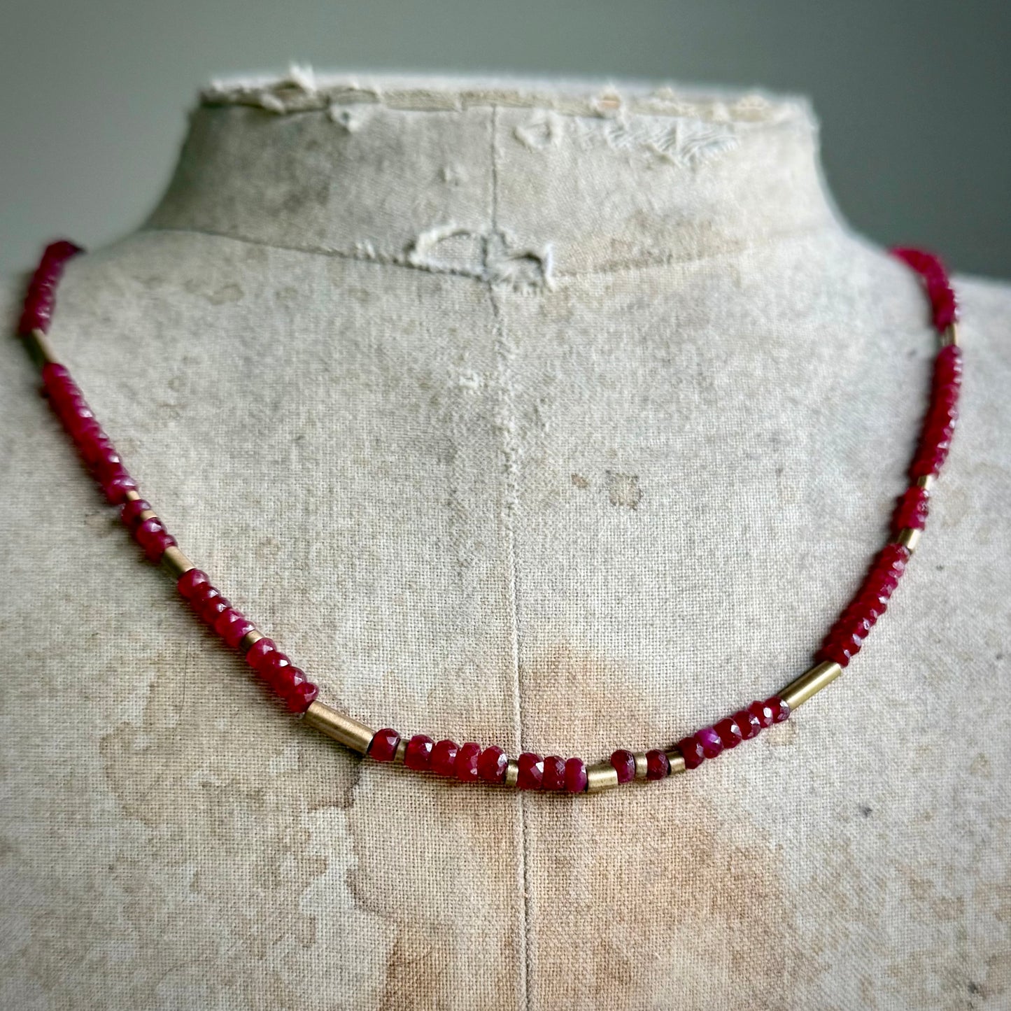 Graduated Ruby Bead Necklace in 9 Carat Gold