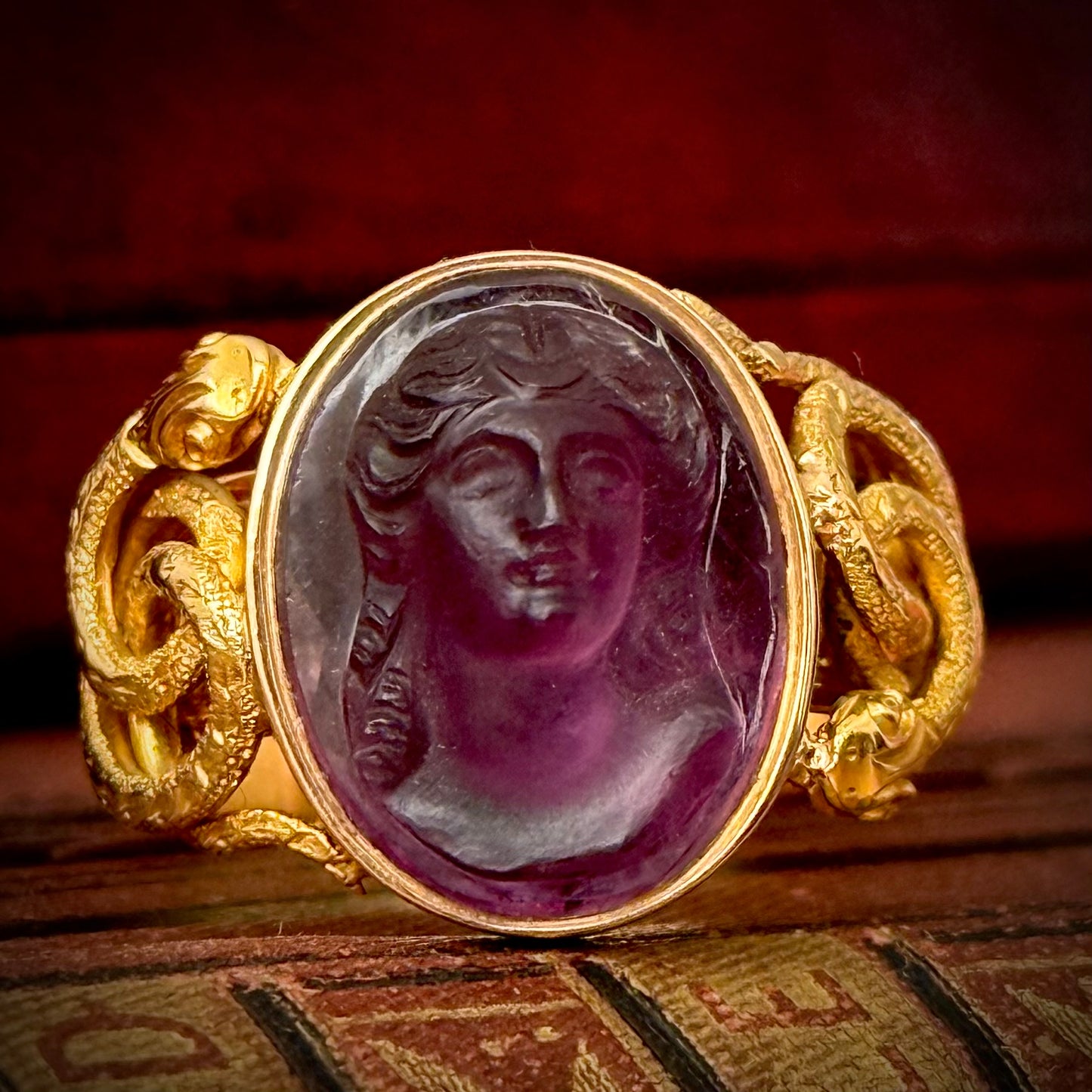 Antique Amethyst Goddess Hecate Cameo Ring
