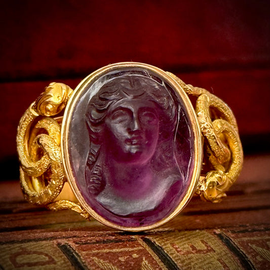 Antique Amethyst Goddess Hecate Cameo Ring