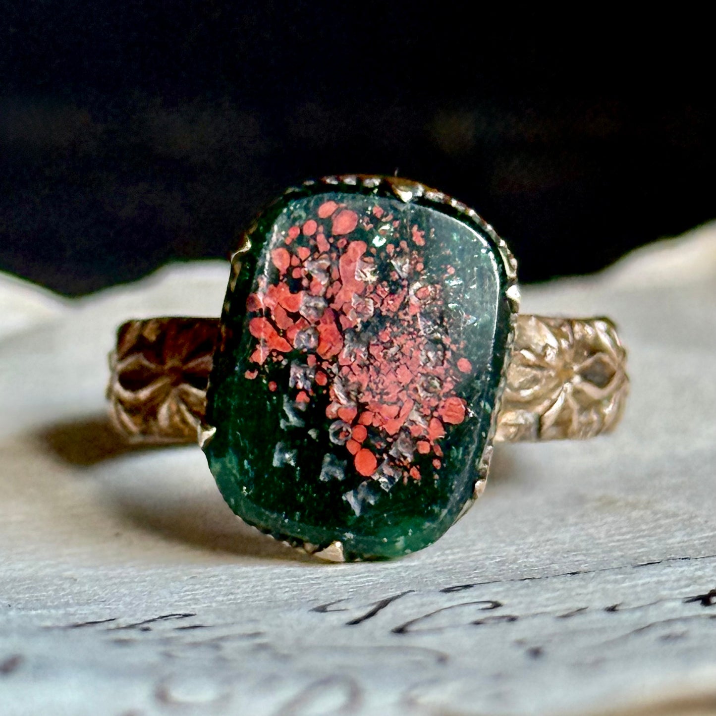 Antique Bloodstone Mourning Ring;Circa 1890
