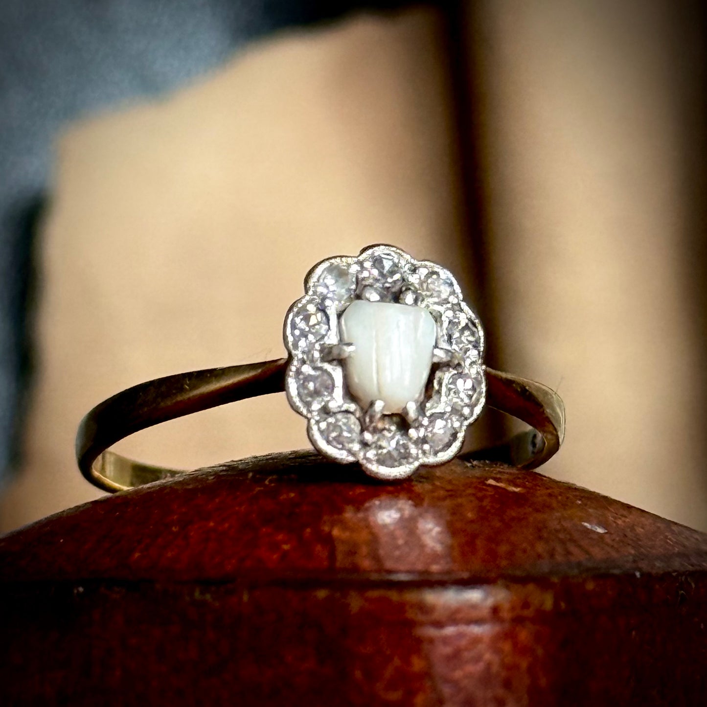 RARE Victorian Milk Tooth & Diamond Ring in 18 Carat Gold; Circa 1870