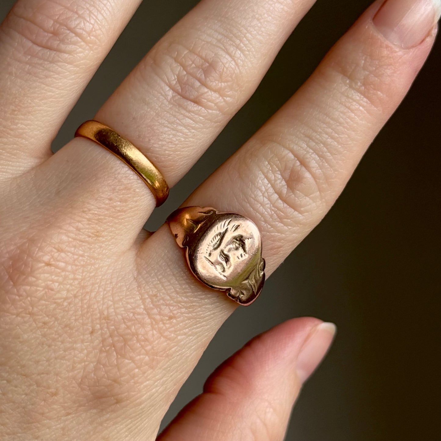 Antique Unicorn Signet Ring in 9 Carat Rose Gold; Circa 1917