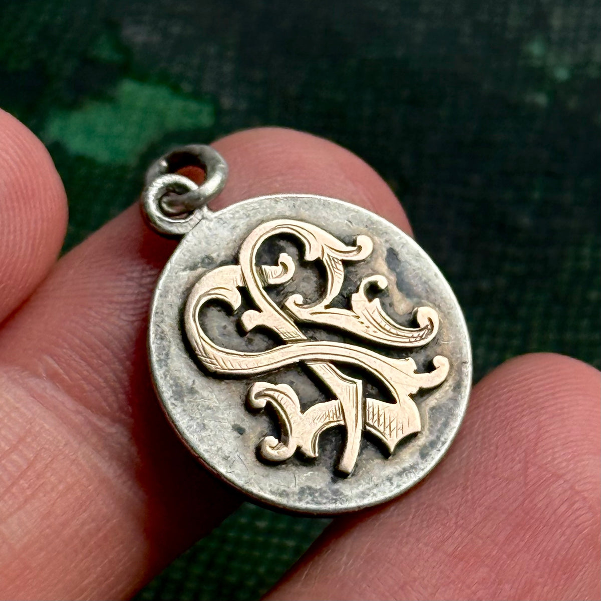 Antique Love Token 'SR' Coin with Gold; Circa 1900