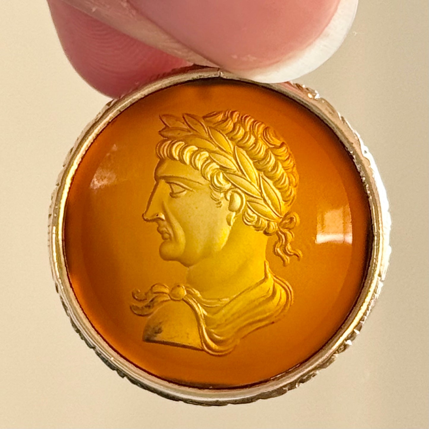 Antique Victorian Roman Emperor Intaglio Pendant