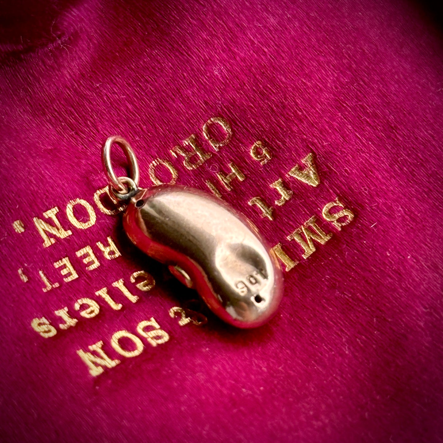 Victorian Lucky Ruby Kidney Bean Pendant 9 Carat Gold; Circa 1860