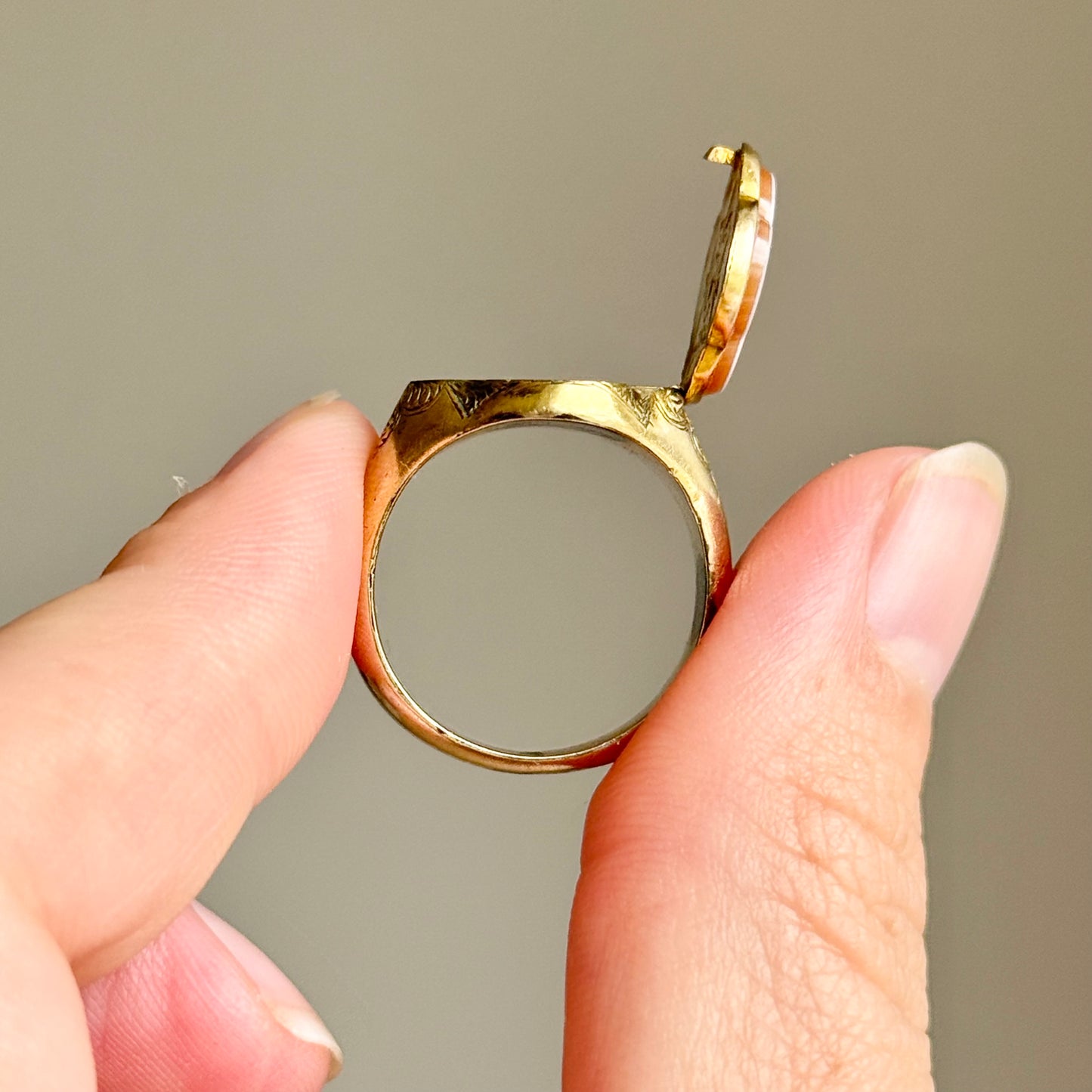 Victorian Locket Signet Ring in 9 Carat Gold; Circa 1880