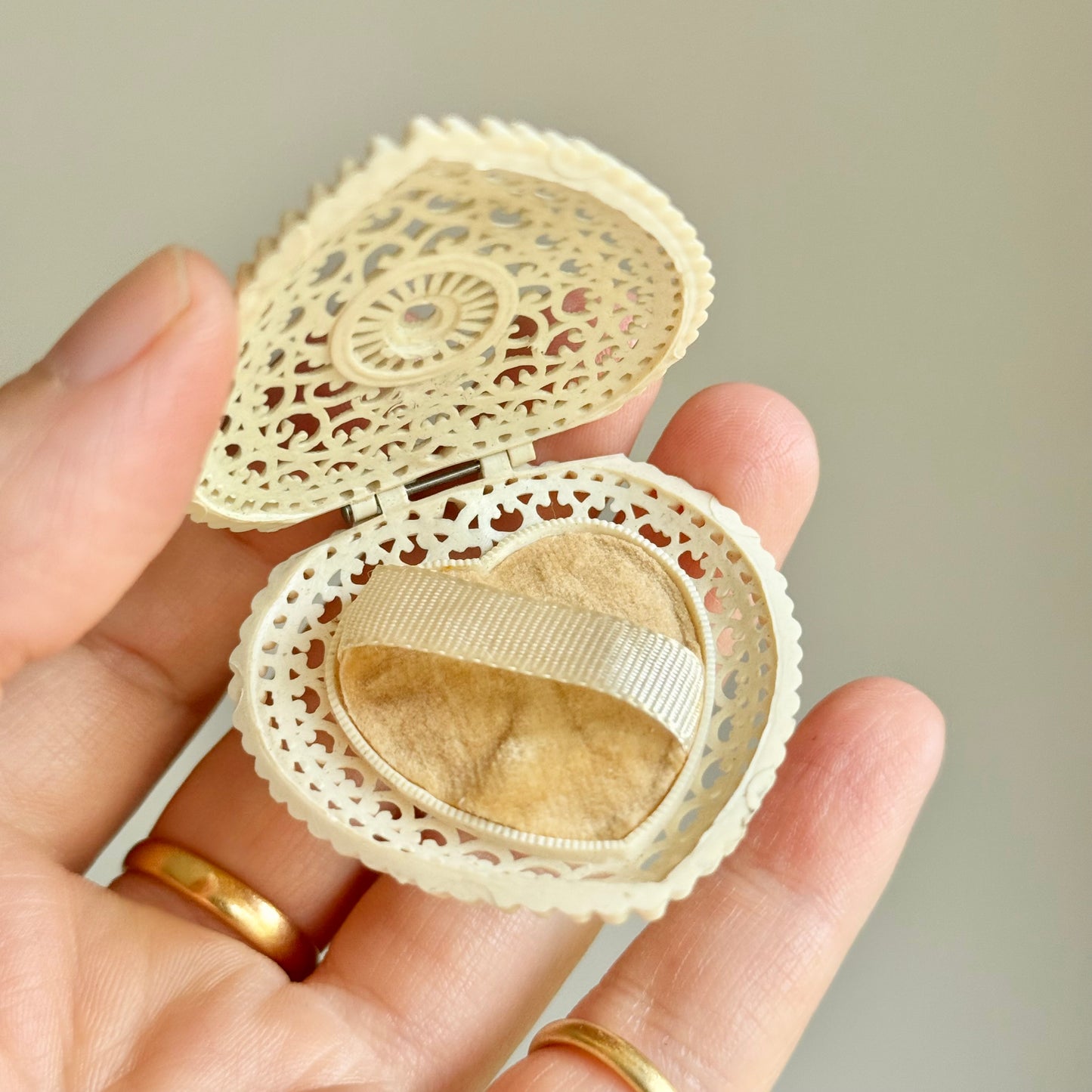 Vintage Early Plastic Filigree Ring Box