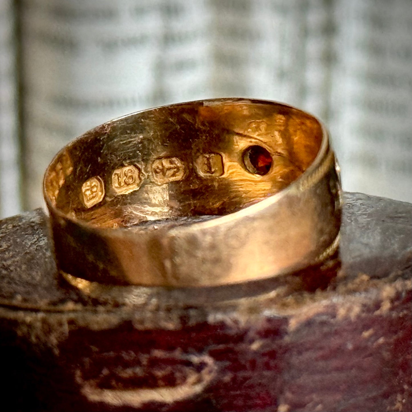 Antique Victorian Good Luck Garnet Ring in 18 Carat Gold; Circa 1855