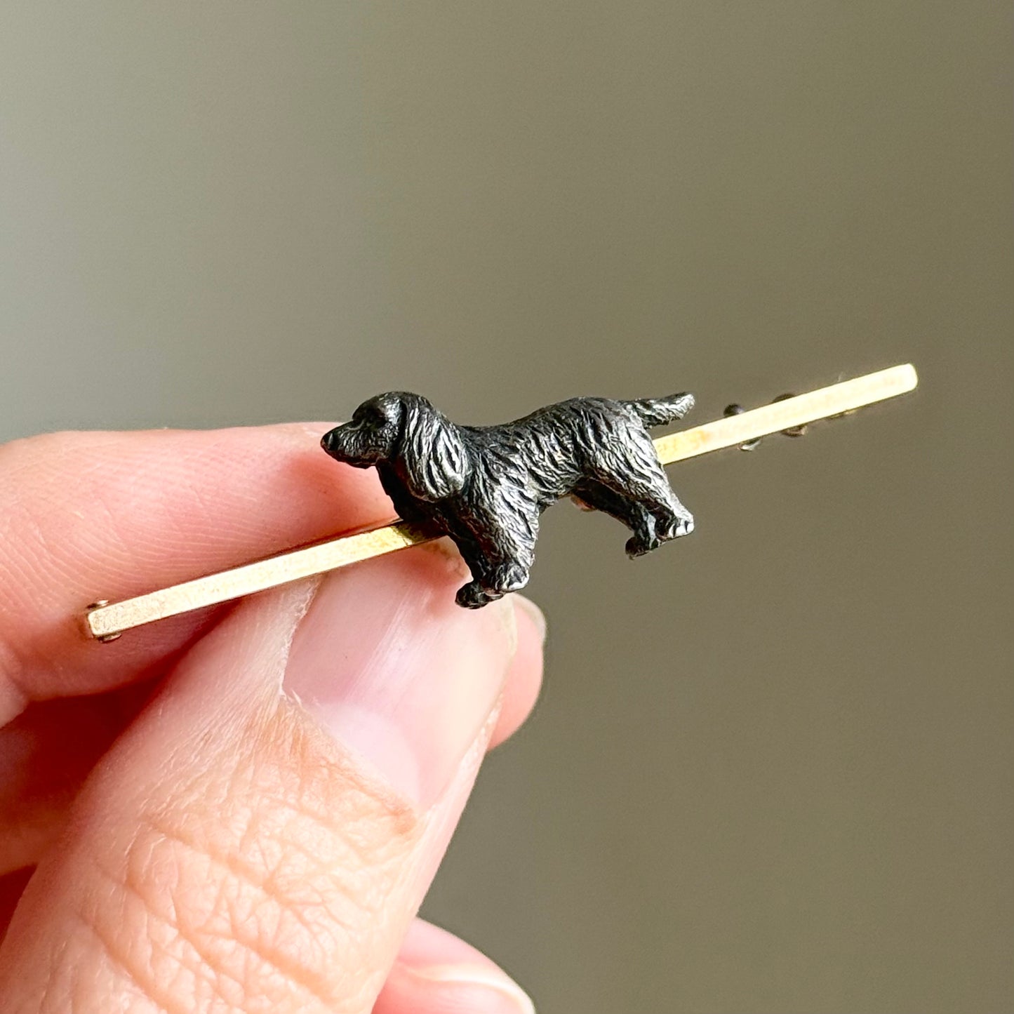 Antique Cocker Spaniel Brooch in 9 Carat Gold & Silver