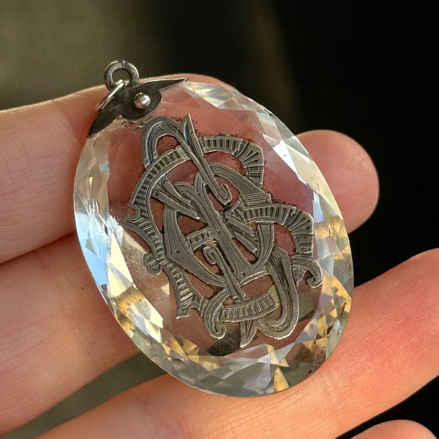 Victorian Rock Crystal & Silver Monogram Pendant; Circa 1860