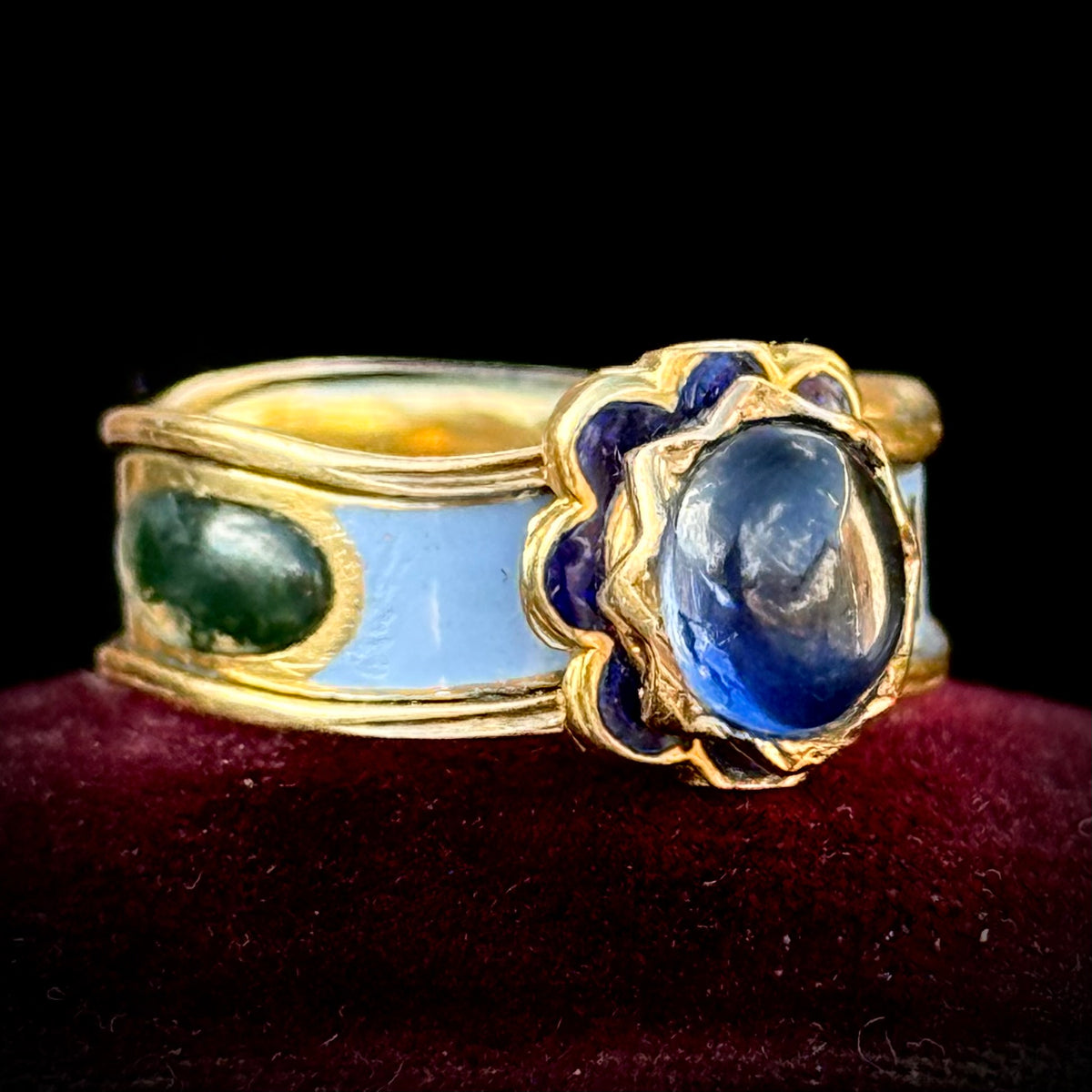 Victorian Sapphire Mourning Ring in 18 Carat Gold; circa 1852