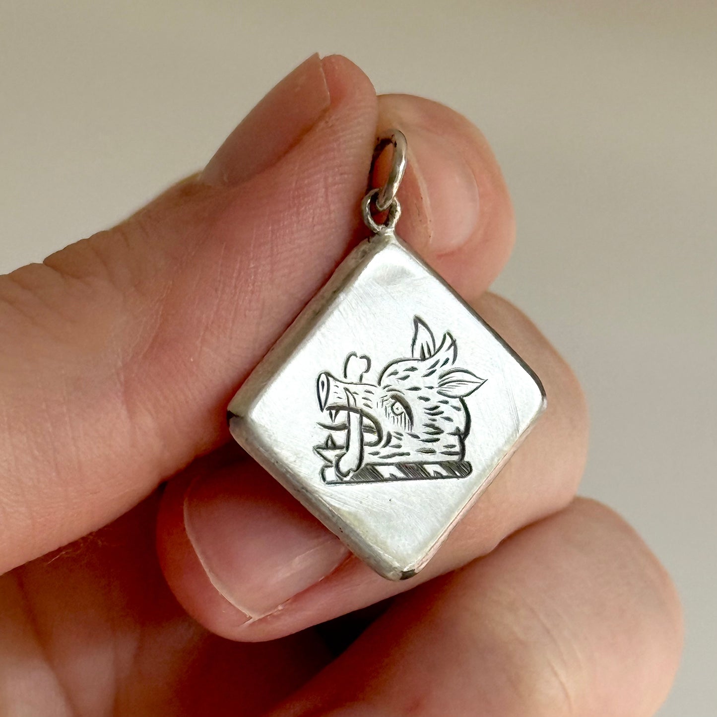 Antique Scottish Silver Heraldic Boar Pendant in Silver