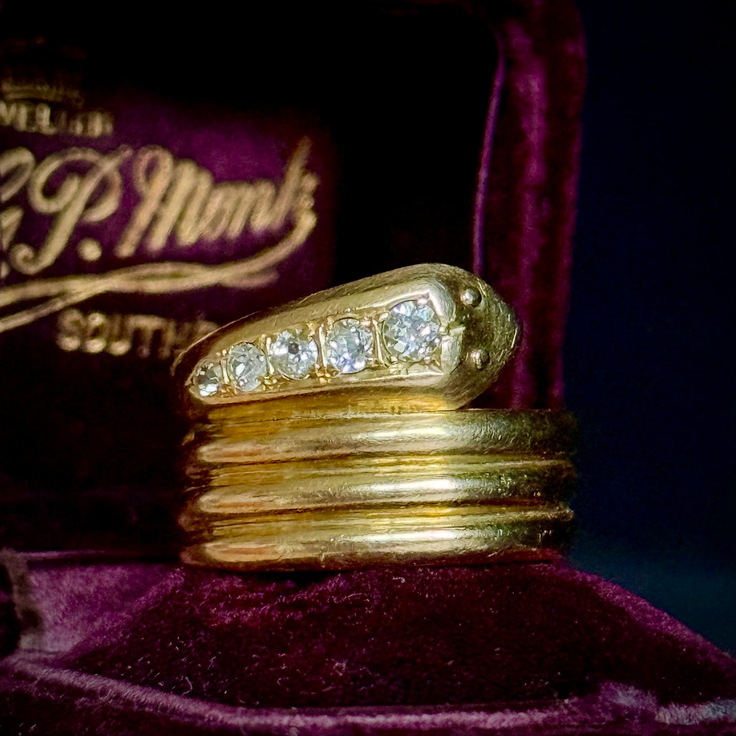 Superb Antique Diamond Snake Ring in 18 Carat Gold; Circa 1912