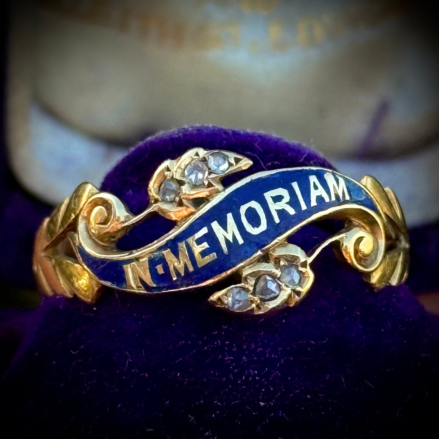 Antique Victorian Enamel & Diamond Mourning Ring