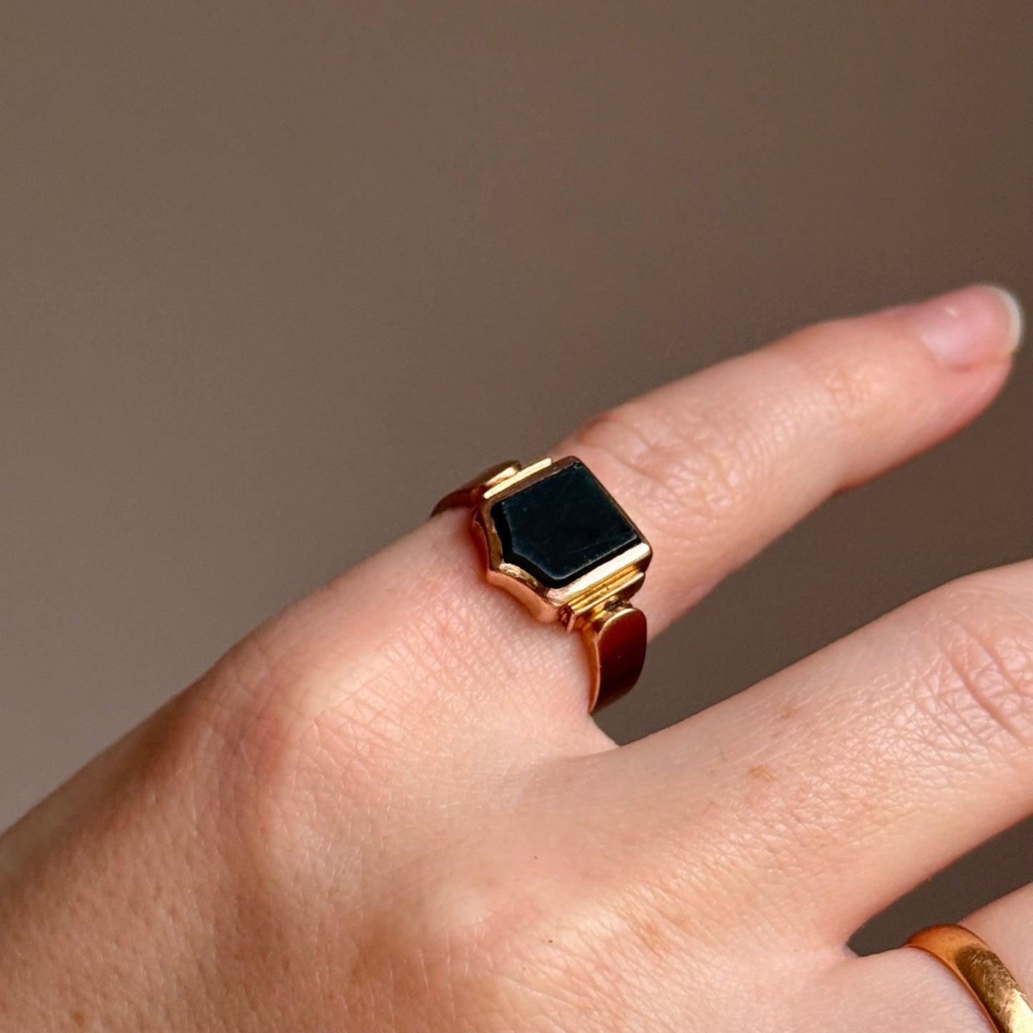 Antique Victorian Bloodstone Signet Ring in 9 Carat Rose Gold; Circa 1899