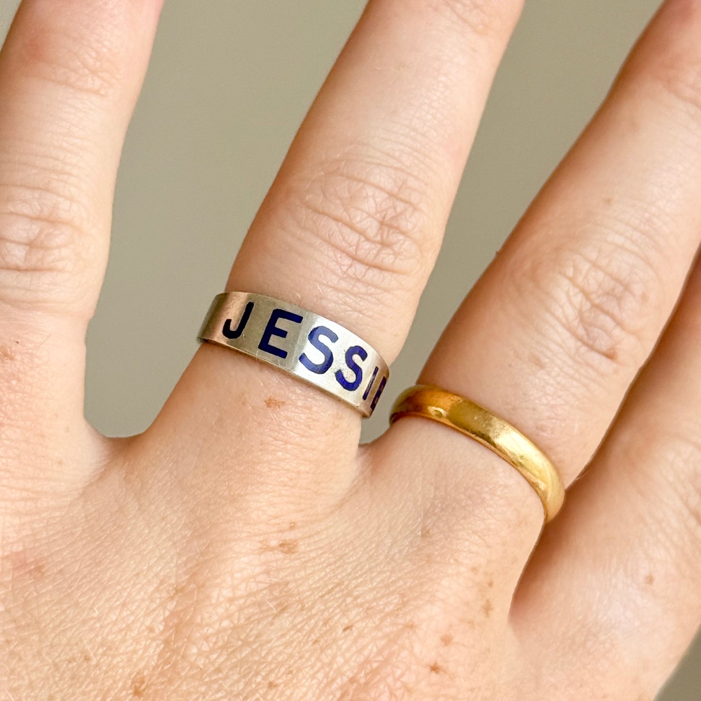 Victorian 'Jessie' Enamel Ring In Silver; Circa 1879
